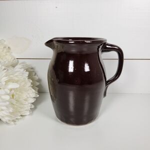Vintage Dark Brown Stoneware Crock Pottery Pitcher | Primitive Farmhouse Vase